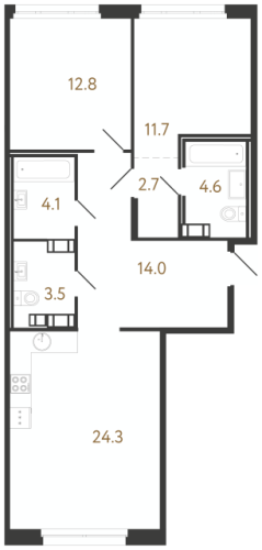 2-комнатная квартира №240 в: Куинджи: 77.7 м²; этаж: 7 - купить в Санкт-Петербурге