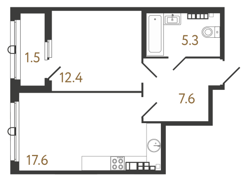 1-комнатная квартира, 42.9 м²; этаж: 6 - купить в Санкт-Петербурге