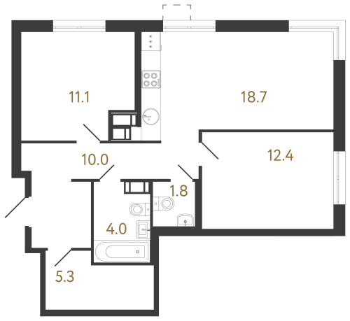2-комнатная квартира №1 в: Струны: 63.3 м²; этаж: 21 - купить в Санкт-Петербурге