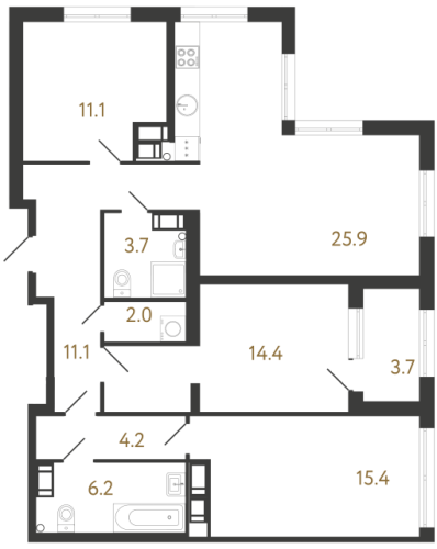 3-комнатная квартира, 94 м²; этаж: 23 - купить в Санкт-Петербурге