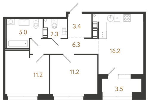 2-комнатная квартира, 55.6 м²; этаж: 13 - купить в Санкт-Петербурге
