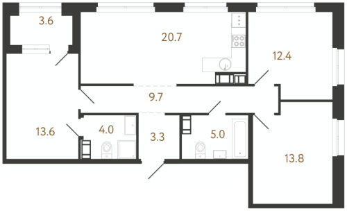 3-комнатная квартира №240 в: Куинджи: 82.5 м²; этаж: 7 - купить в Санкт-Петербурге