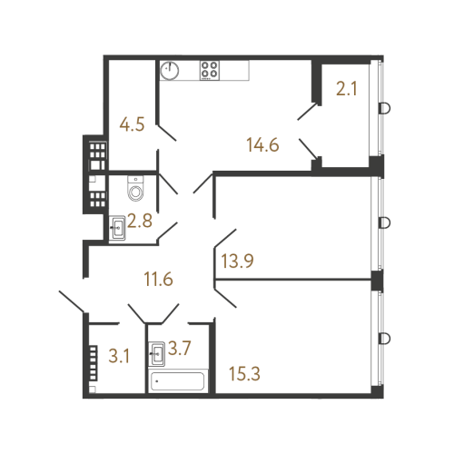 2-комнатная квартира, 70.4 м²; этаж: 7 - купить в Санкт-Петербурге