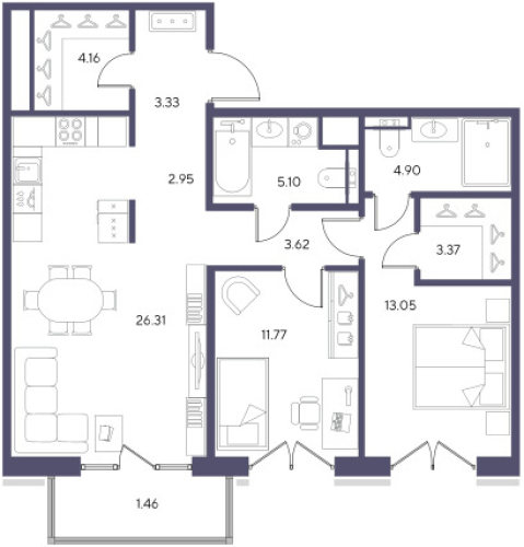2-комнатная квартира, 78.56 м²; этаж: 8 - купить в Санкт-Петербурге