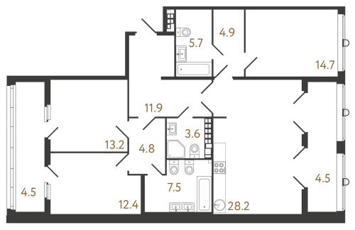 3-комнатная квартира, 106.9 м²; этаж: 6 - купить в Санкт-Петербурге