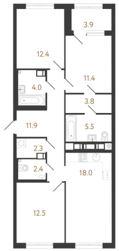3-комнатная квартира, 84.2 м²; этаж: 6 - купить в Санкт-Петербурге