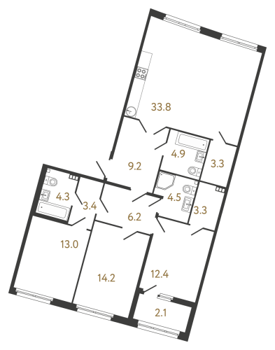 3-комнатная квартира №1 в: Клубный дом «Миръ»: 112.3 м²; этаж: 4 - купить в Санкт-Петербурге