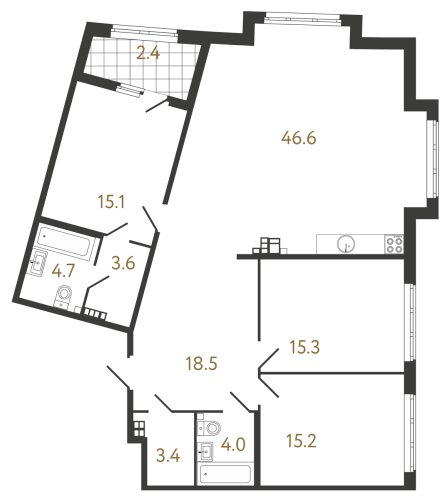 3-комнатная квартира №1 в: Клубный дом «Миръ»: 126.4 м²; этаж: 5 - купить в Санкт-Петербурге