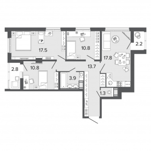3-комнатная квартира №26 в: ULTRA CITY II: 74.8 м²; этаж: 5 - купить в Санкт-Петербурге