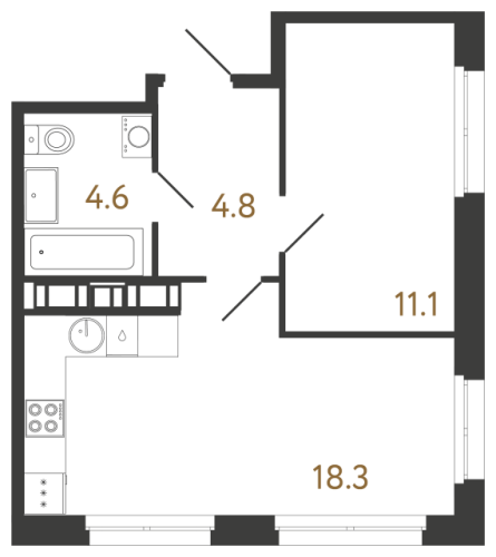 1-комнатная квартира №240 в: Куинджи: 38.8 м²; этаж: 8 - купить в Санкт-Петербурге