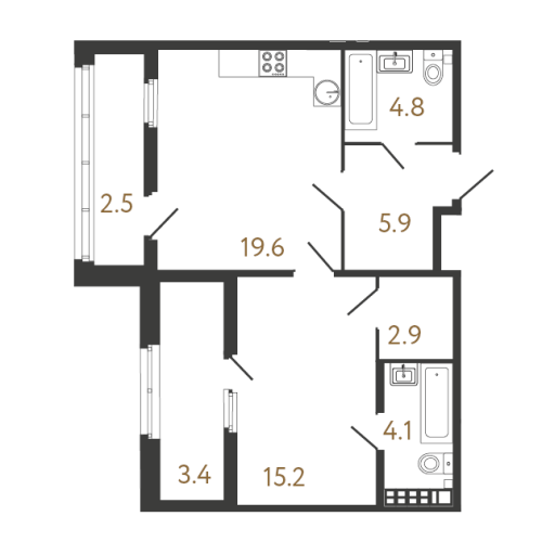 1-комнатная квартира, 52.5 м²; этаж: 7 - купить в Санкт-Петербурге