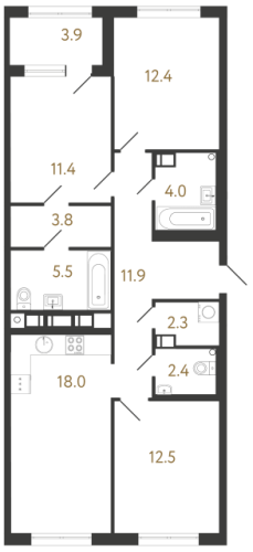 3-комнатная квартира, 84.2 м²; этаж: 14 - купить в Санкт-Петербурге