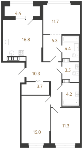 3-комнатная квартира, 86.2 м²; этаж: 6 - купить в Санкт-Петербурге