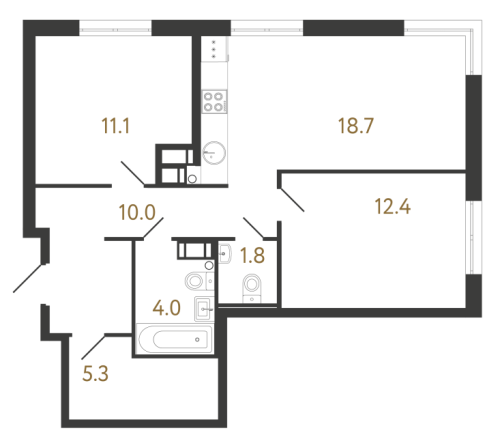 2-комнатная квартира №1 в: Струны: 63.3 м²; этаж: 18 - купить в Санкт-Петербурге