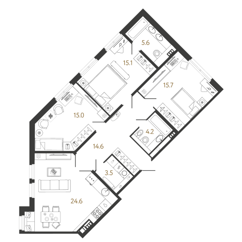 3-комнатная квартира, 98.3 м²; этаж: 4 - купить в Санкт-Петербурге