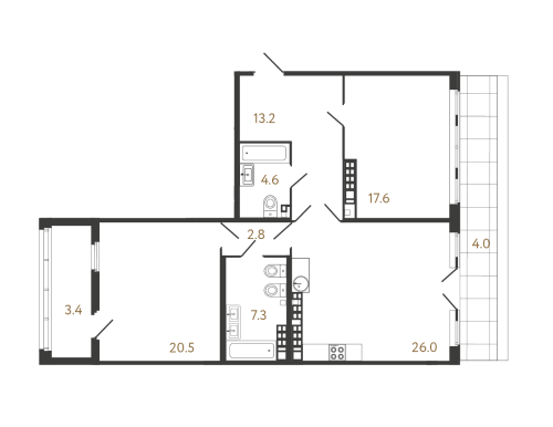 2-комнатная квартира, 92 м²; этаж: 8 - купить в Санкт-Петербурге