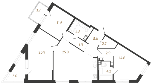 3-комнатная квартира, 96.2 м²; этаж: 6 - купить в Санкт-Петербурге
