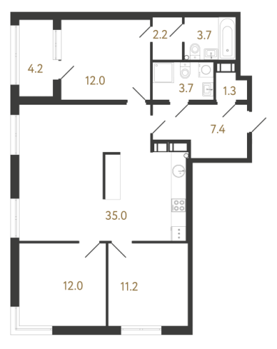 3-комнатная квартира, 88.5 м²; этаж: 19 - купить в Санкт-Петербурге