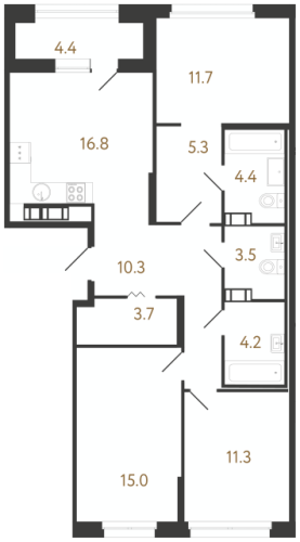 3-комнатная квартира, 86.2 м²; этаж: 10 - купить в Санкт-Петербурге
