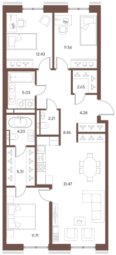 3-комнатная квартира, 99.8 м²; этаж: 3 - купить в Санкт-Петербурге