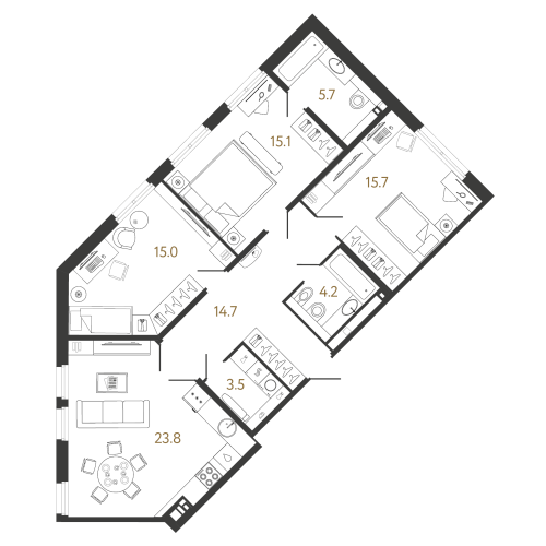 3-комнатная квартира, 97.7 м²; этаж: 2 - купить в Санкт-Петербурге