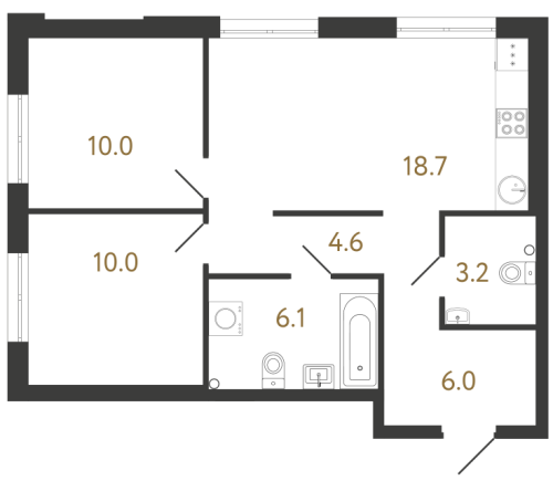 2-комнатная квартира №1 в: Струны: 58.6 м²; этаж: 3 - купить в Санкт-Петербурге