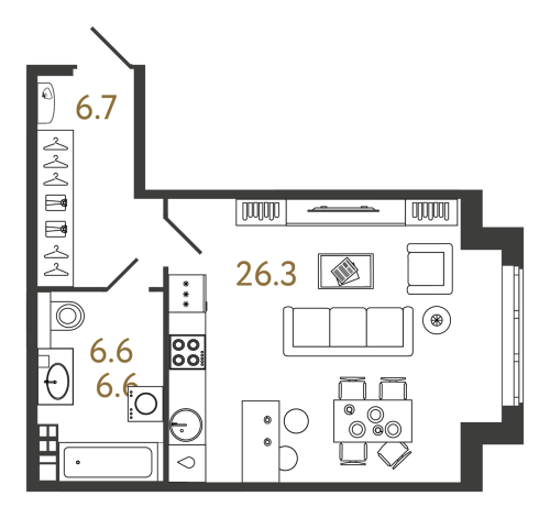 1-комнатная квартира №1 в: Клубный дом «Миръ»: 39.6 м²; этаж: 4 - купить в Санкт-Петербурге