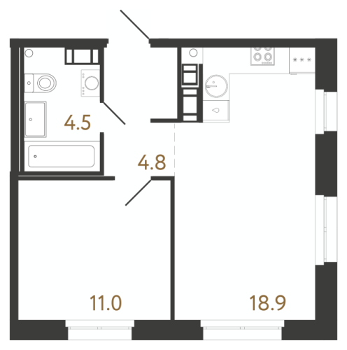 1-комнатная квартира №240 в: Куинджи: 39.2 м²; этаж: 9 - купить в Санкт-Петербурге