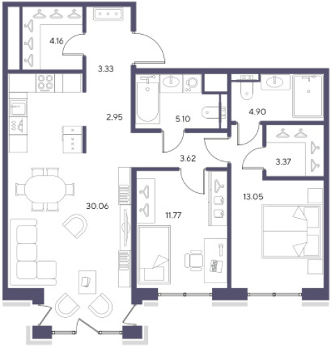 2-комнатная квартира, 82.31 м²; этаж: 7 - купить в Санкт-Петербурге