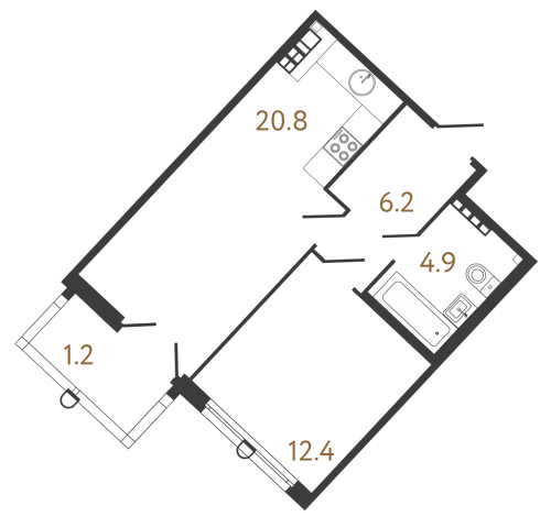 1-комнатная квартира №1 в: Клубный дом «Миръ»: 44.3 м²; этаж: 6 - купить в Санкт-Петербурге
