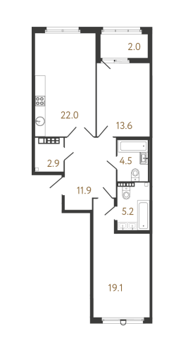 2-комнатная квартира, 79.2 м²; этаж: 7 - купить в Санкт-Петербурге