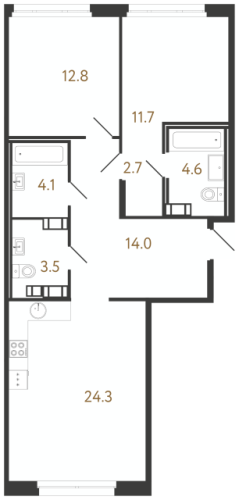 2-комнатная квартира №240 в: Куинджи: 77.7 м²; этаж: 9 - купить в Санкт-Петербурге
