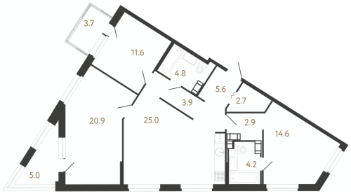 3-комнатная квартира, 96.2 м²; этаж: 13 - купить в Санкт-Петербурге