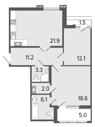 2-комнатная квартира №26 в: СОЗИДАТЕЛИ: 75 м²; этаж: 7 - купить в Санкт-Петербурге