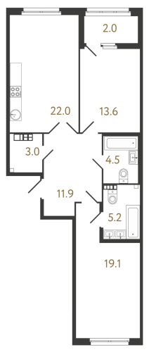 2-комнатная квартира, 79.3 м²; этаж: 5 - купить в Санкт-Петербурге