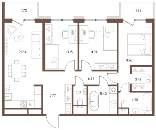 3-комнатная квартира, 83.98 м²; этаж: 6 - купить в Санкт-Петербурге