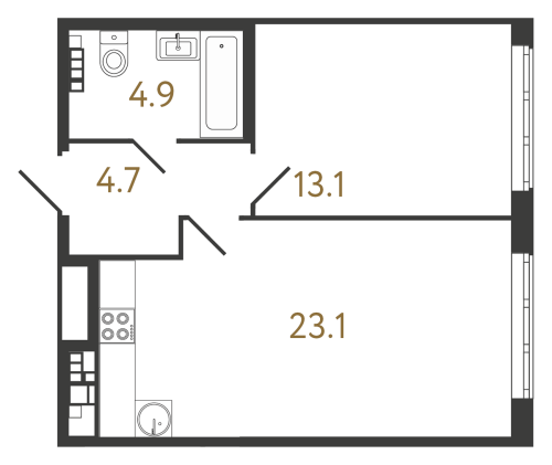 1-комнатная квартира, 45.8 м²; этаж: 5 - купить в Санкт-Петербурге