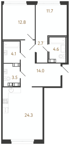 2-комнатная квартира №240 в: Куинджи: 77.7 м²; этаж: 8 - купить в Санкт-Петербурге