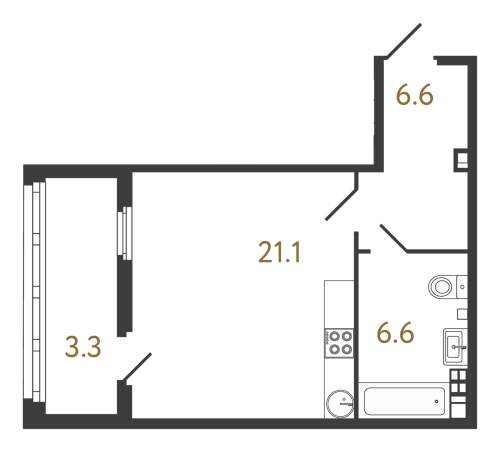 1-комнатная квартира №1 в: Клубный дом «Миръ»: 34.3 м²; этаж: 4 - купить в Санкт-Петербурге