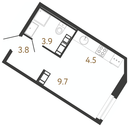 1-комнатная квартира №240 в: Куинджи: 21.9 м²; этаж: 3 - купить в Санкт-Петербурге