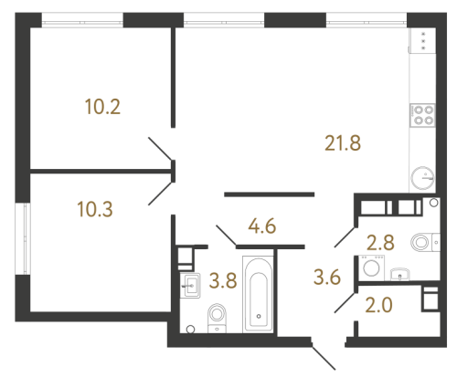 2-комнатная квартира №1 в: Струны: 59.1 м²; этаж: 8 - купить в Санкт-Петербурге
