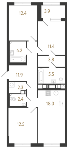 3-комнатная квартира, 84.4 м²; этаж: 3 - купить в Санкт-Петербурге