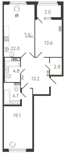 2-комнатная квартира, 80.2 м²; этаж: 5 - купить в Санкт-Петербурге