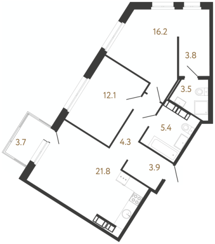 2-комнатная квартира, 71 м²; этаж: 13 - купить в Санкт-Петербурге