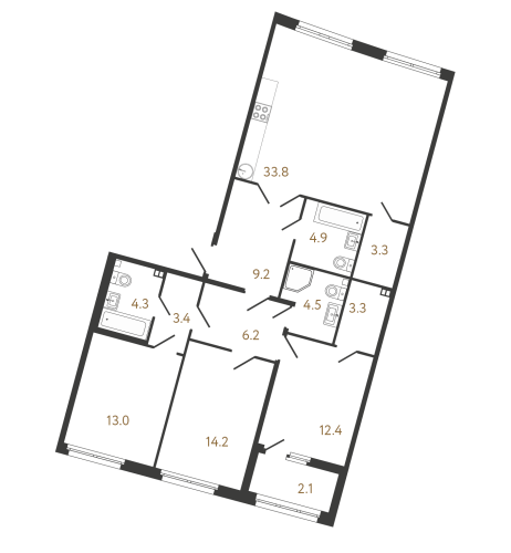 3-комнатная квартира №1 в: Клубный дом «Миръ»: 112.3 м²; этаж: 3 - купить в Санкт-Петербурге