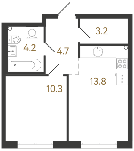 1-комнатная квартира №1 в: Струны: 36.2 м²; этаж: 2 - купить в Санкт-Петербурге