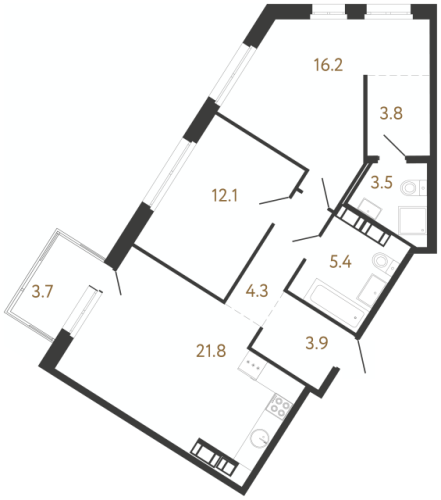 2-комнатная квартира, 71 м²; этаж: 11 - купить в Санкт-Петербурге