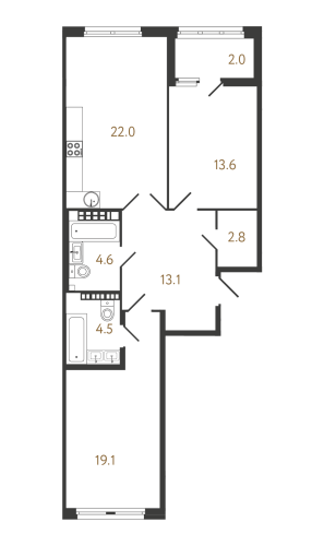 2-комнатная квартира, 79.7 м²; этаж: 9 - купить в Санкт-Петербурге