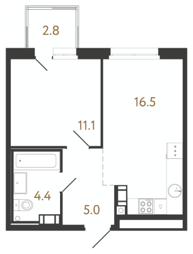 1-комнатная квартира №240 в: Куинджи: 37 м²; этаж: 9 - купить в Санкт-Петербурге