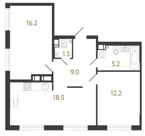 2-комнатная квартира №1 в: Струны: 62.6 м²; этаж: 4 - купить в Санкт-Петербурге